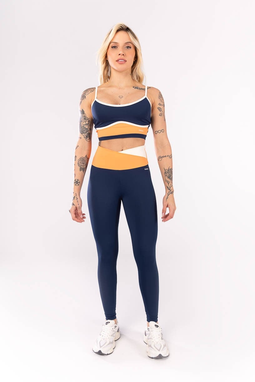 KIT TOP + CALÇA LEGGING COM CÓS TRANSPASSADO (AZUL MARINHO / LARANJA / OFF WHITE) - Imagem 3
