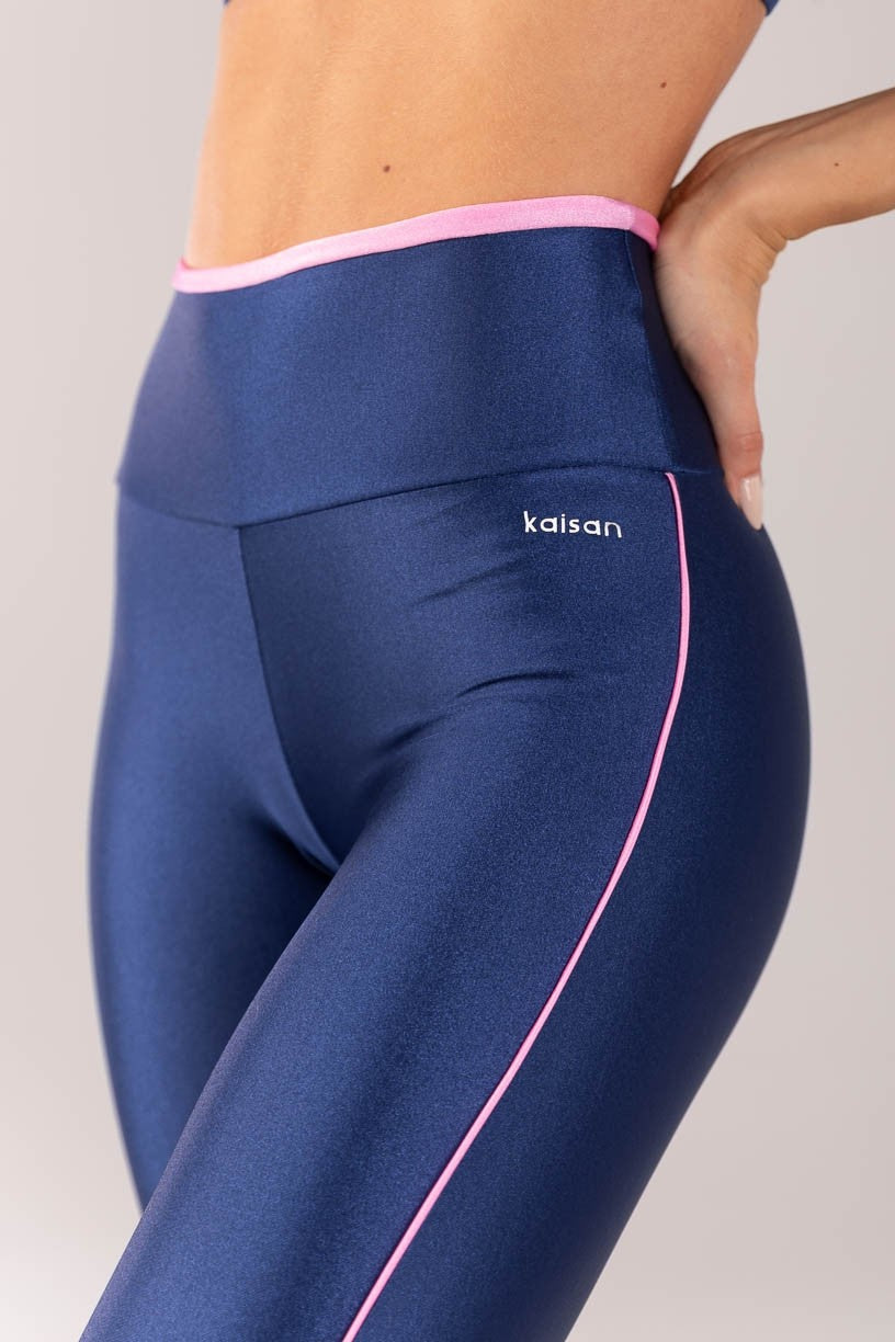 [CONJUNTO] Top + Calça Legging com Vira e Vivo (Azul Marinho / Rosa Claro) | Ref: K4371-A - Imagem 3