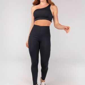 [CONJUNTO] Top + Calça Legging sem Cós Aparente e Bolsos (Preto / Off-White) | Ref: K4662-B