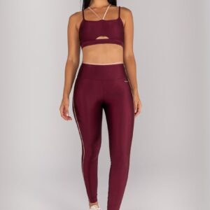 [CONJUNTO] Top + Calça Legging com Vira e Vivo (Vinho / Rose) | Ref: K4371-C