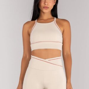 [CONJUNTO] Short + Top Halter com Vivo Contrastante nas Alças (Off-White / Telha) | Ref: K4685-A