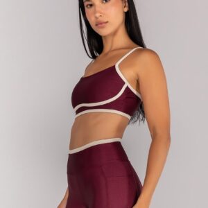 [CONJUNTO] Short + Top Platinado com Alças (Vinho / Off-White) | Ref: K4691-B