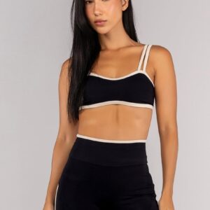 [CONJUNTO] Short + Top com Alças Duplas e Decote Sinuoso (Preto / Off-White) | Ref: K4693-A