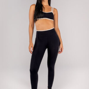 [CONJUNTO] Top + Calça Legging com Chapado e Vira (Preto / Off-White) | Ref: K4694-A