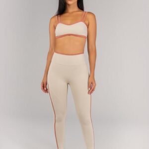 [CONJUNTO] Top + Calça Legging com Chapado e Vira (Off-White / Telha) | Ref: K4694-B