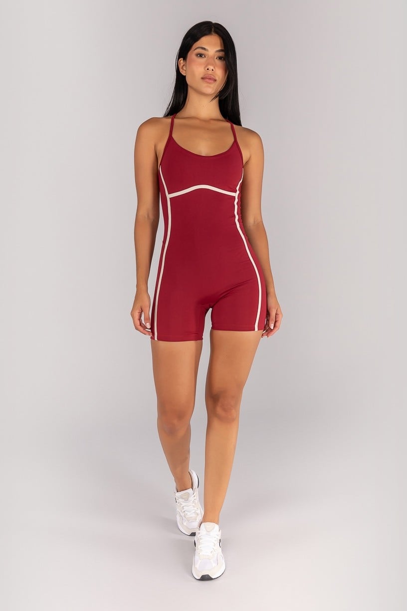 Macaquinho sem Gancho com Alças Cruzadas (Vinho / Off-White) | Ref: K4701-A