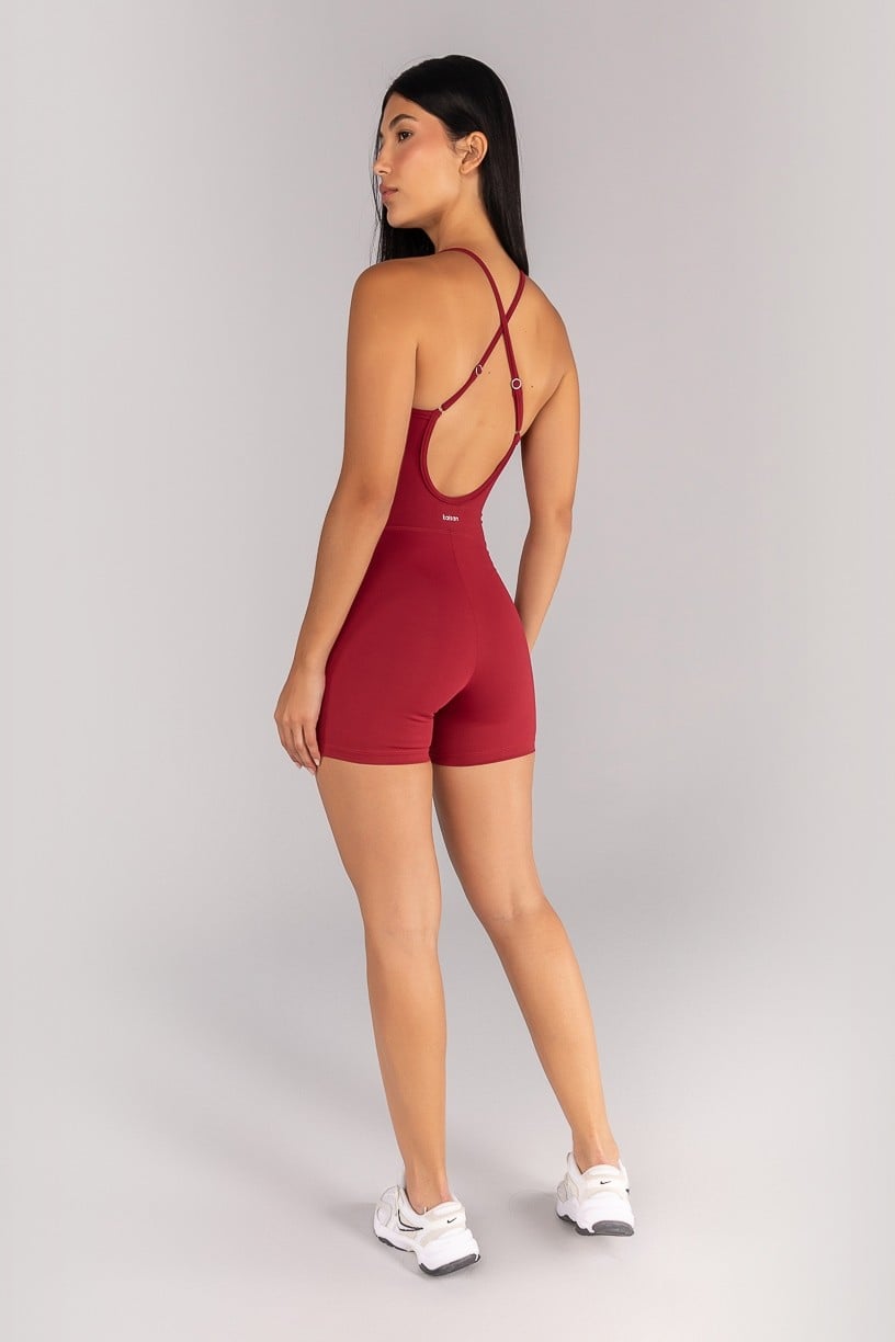 Macaquinho sem Gancho com Alças Cruzadas (Vinho / Off-White) | Ref: K4701-A - Imagem 3