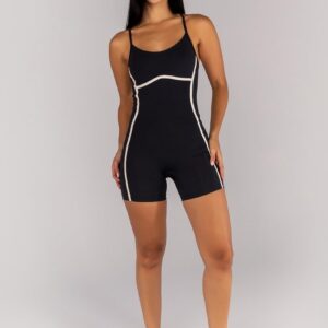 Macaquinho sem Gancho com Alças Cruzadas (Preto / Off-White) | Ref: K4701-B