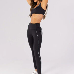 [CONJUNTO] Top + Calça Legging com Bolsos e Vivo (Preto / Glacial) | Ref: K4647-D