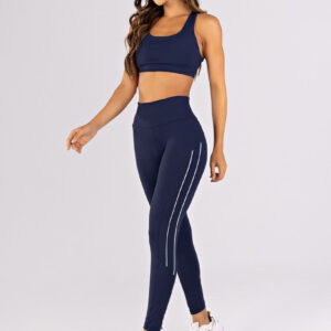 [CONJUNTO] Top + Calça Legging com Recortes e Vivos Duplos (Azul Marinho / Glacial) | Ref: K4785-C