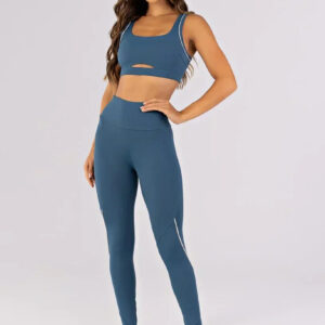 [CONJUNTO] Top + Calça Legging com Bolso no Cós e Vivos (Alquimia / Off-White) | Ref: K4794-B