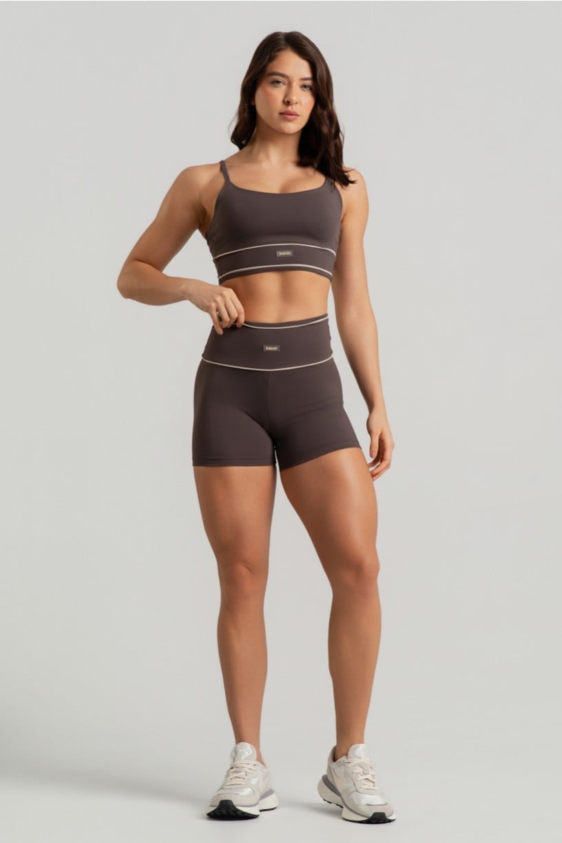 [CONJUNTO] Top +short  detalhe em vivo no cós (Trufa) | Ref: K4717-A