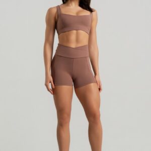 [CONJUNTO] Short + Top com Decote Quadrado e Alças Largas (Canela) | Ref: K4933-B