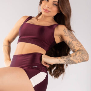 [CONJUNTO] Top + Short com Faixa Lateral (Vinho / Off White) | Ref: K4093-A