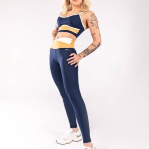 KIT TOP + CALÇA LEGGING COM CÓS TRANSPASSADO (AZUL MARINHO / LARANJA / OFF WHITE)