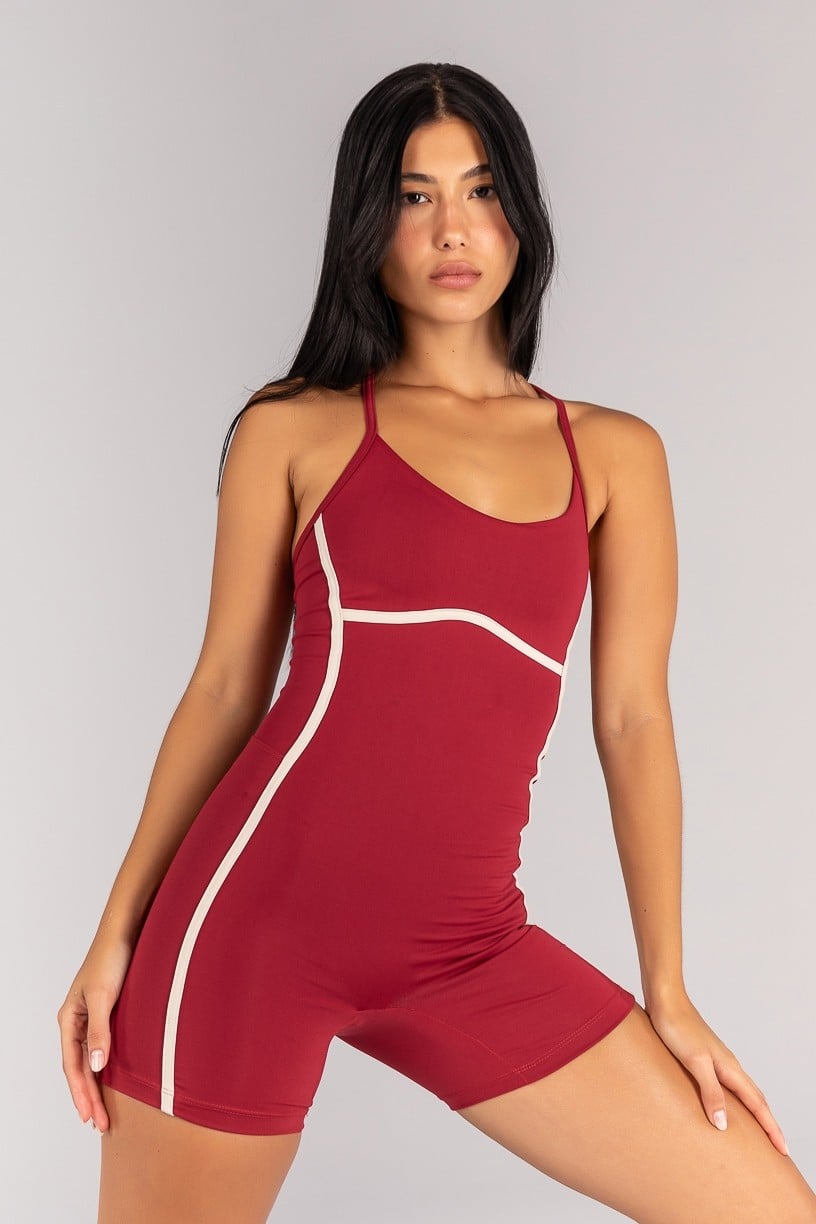 Macaquinho sem Gancho com Alças Cruzadas (Vinho / Off-White) | Ref: K4701-A - Imagem 2